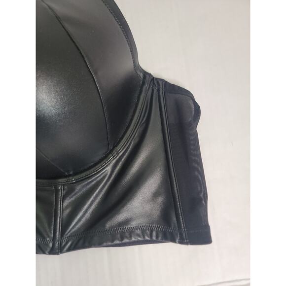 Torrid XO Plunge Push Up Longline Straight Back Bra 46D Pleather Black NEW - Picture 3 of 8